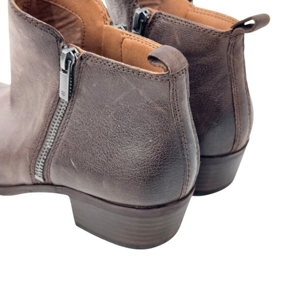 Lucky Brand Women Brown Leather Ankle Booties Size 9M Side Zipper Block Heels - Picture 7 of 16